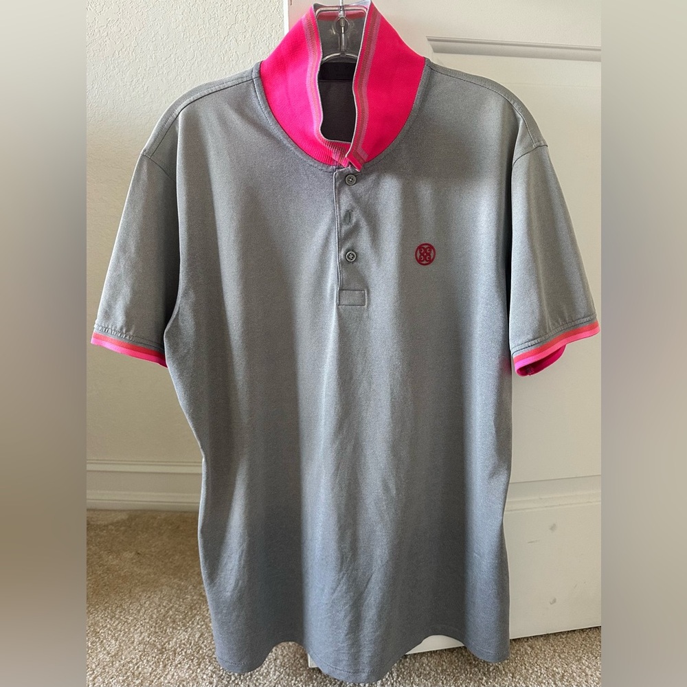 G/FORE Gray and Pink Polo Shirt